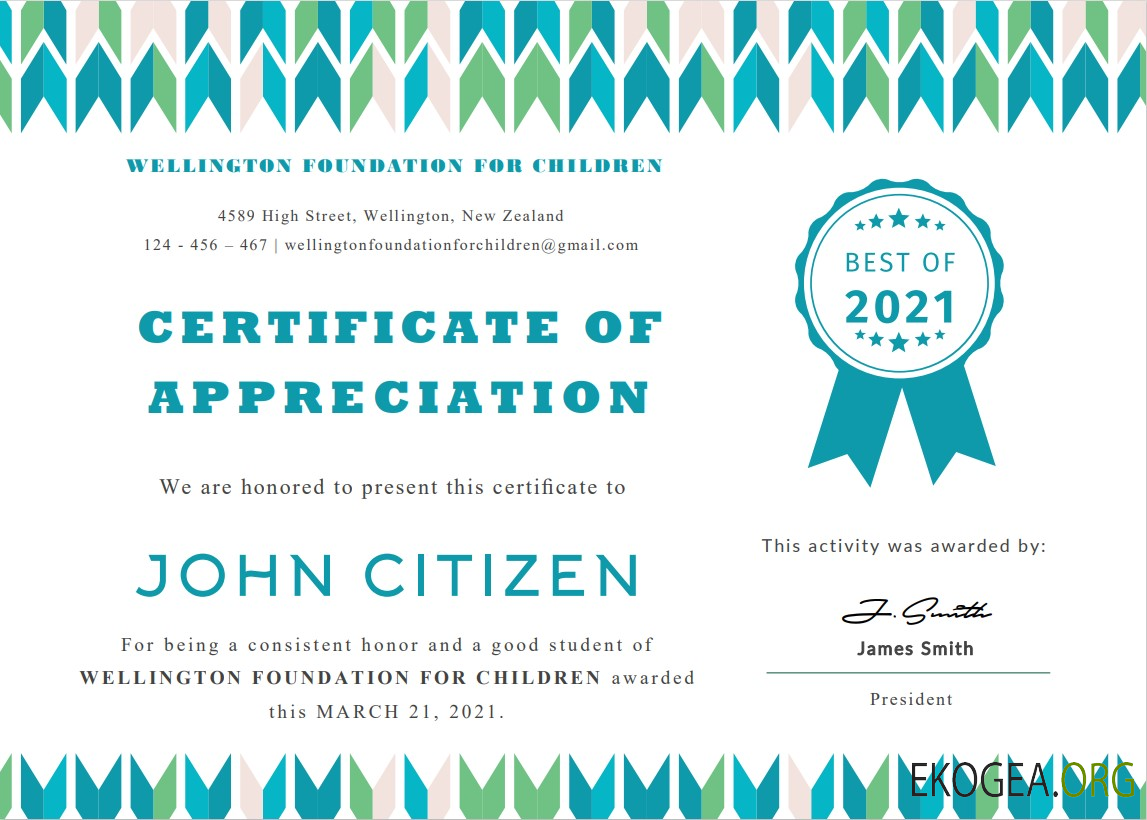 Certificat d'appréciation des étudiants américains